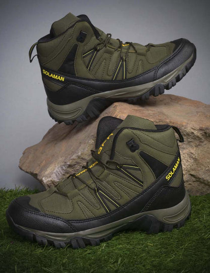 CLD HEEL-2 Men's Olive Green & Yellow Trekking Shoes