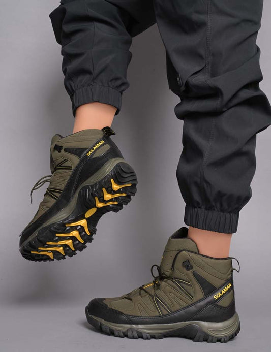 CLD HEEL-2 Men's Olive Green & Yellow Trekking Shoes