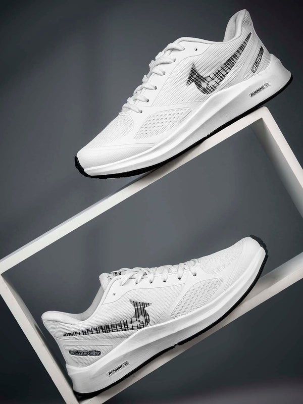 PAYTM Men White Check Sports Shoes